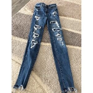 American Eagle Womens Skinny Jeans Ripped Distressed size 000 Denim High Rise